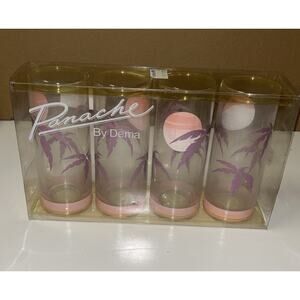 4 Vintage PANACHE Purple Palm Tree Tumblers Highball Cocktail Glasses 6"